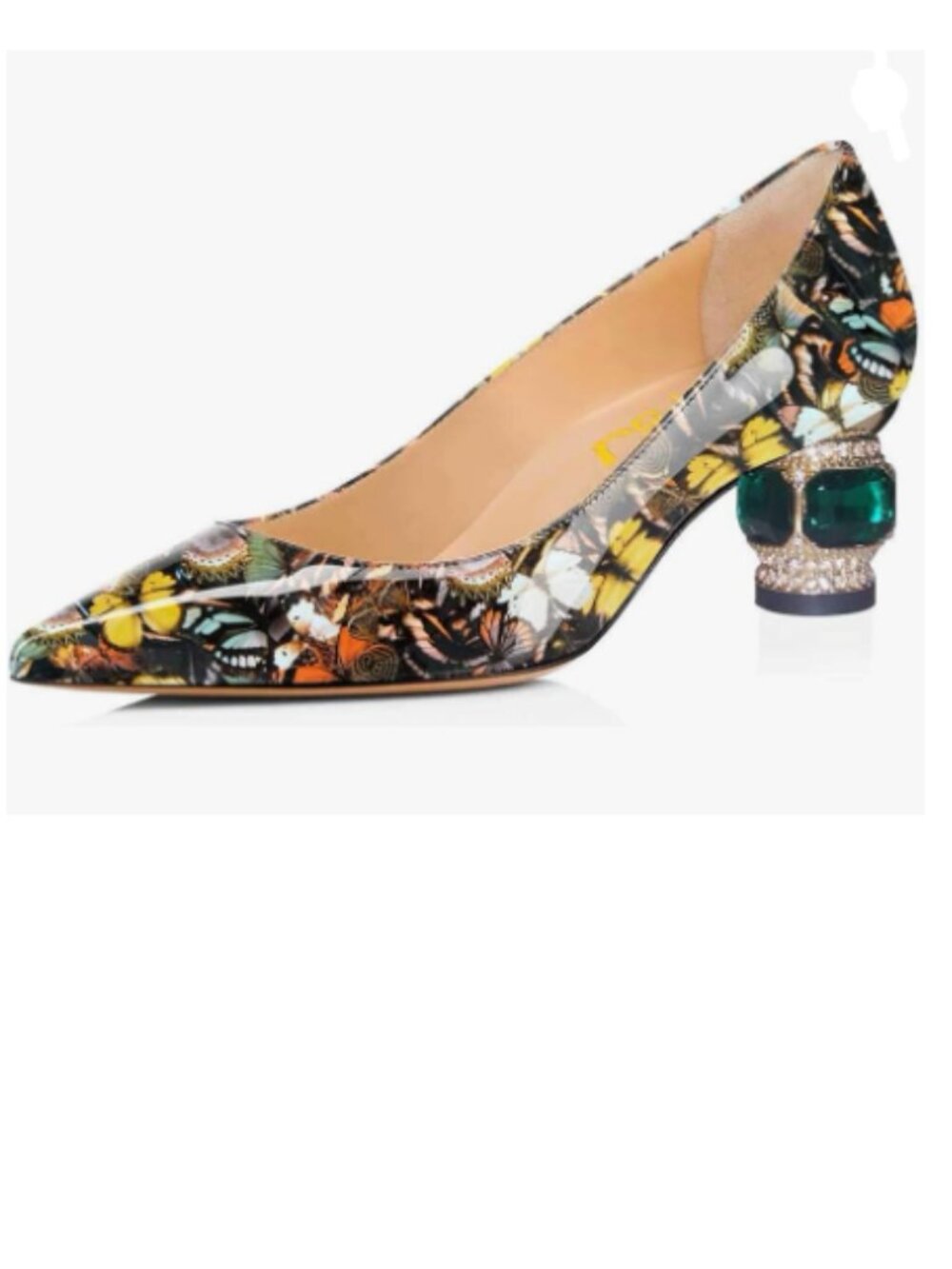 FSJ Butterfly Floral Bridal Pointed Toe Block Low Heel Crystal Pump Slip on Shoe